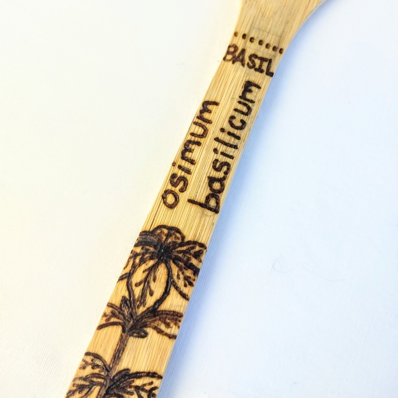 Kitchen Herbs Woodburned By Hand Bamboo Utensils - Picture 4 of 5